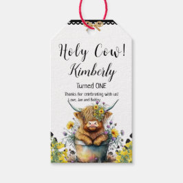 Heliga Cow First Birthday Highland Cow Presentetikett