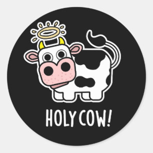 Heliga Cow Funny Animal Pun Mörk BG Runt Klistermärke