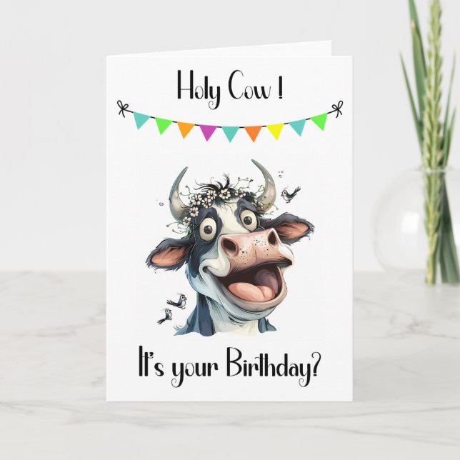 Heliga Cow Funny Birthday Card Kort (Framsida)