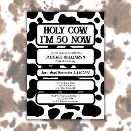 Heliga Cow Funny Black White 50:e födelsedagen Inbjudningar