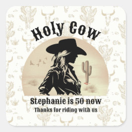 Heliga Cow Funny Vintage Cowgirl 50:e födelsedagen Fyrkantigt Klistermärke