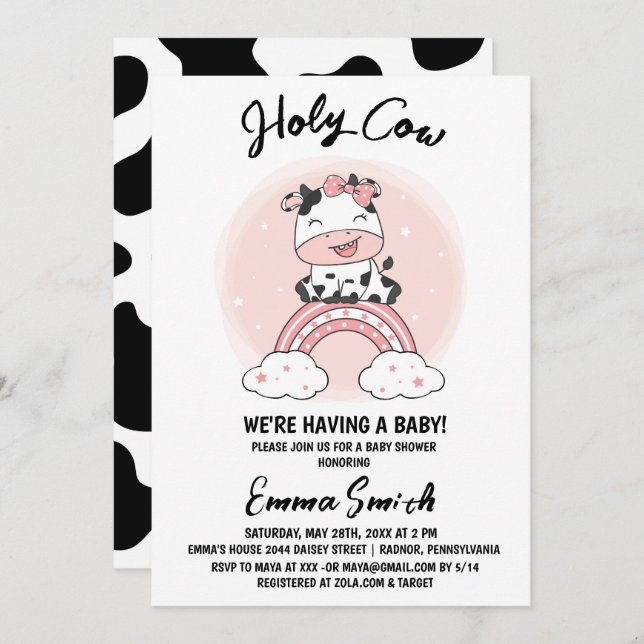 Heliga Cow Girl Baby Shower Inbjudningar (Fram/baksida)