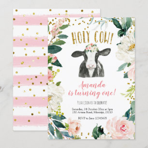 Heliga Cow Girl Blommigt Birthday-inbjudan Inbjudningar