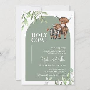 Heliga Cow Greenery Arch Farm Highland Baby Shower Inbjudningar