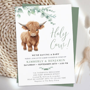 Heliga Cow Greenery Highland Cow Par Baby Shower Inbjudningar