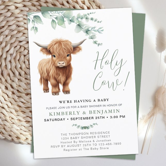 Heliga Cow Greenery Highland Cow Par Baby Shower Inbjudningar (Skapare uppladdad)