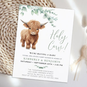 Heliga Cow Greenery Highland Cow Par Baby Shower Vykort