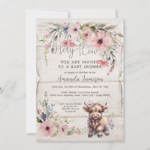 Heliga Cow Highland Blommigt Cute Adsible Baby Sho Inbjudningar