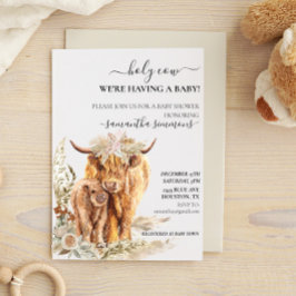 Heliga Cow Highland Calf Baby Shower Boho Pampas Inbjudningar