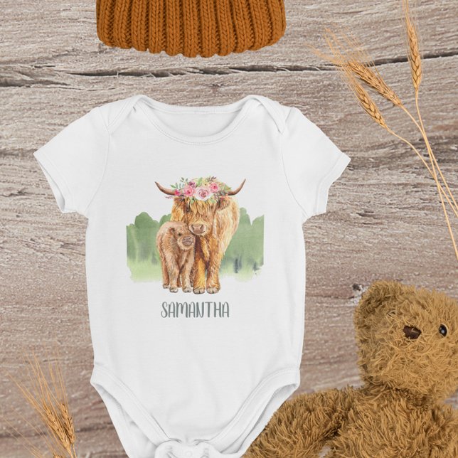 Heliga Cow Highland Calf Baby Watercolor Baby T Shirt (Skapare uppladdad)