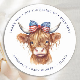 Heliga Cow Highland Calf Patriotic Baby Shower Runt Klistermärke