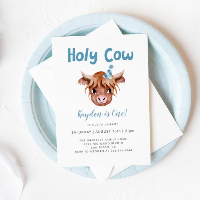 Heliga Cow Highland Cow Boy Birthday Inbjudningar (Skapare uppladdad)