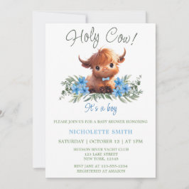 HELIGA COW HIGHLAND MODERN BLUE BABY SHOWER INBJUDNINGAR