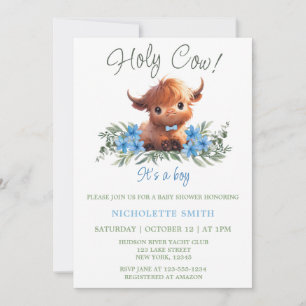 HELIGA COW HIGHLAND MODERN BLUE BABY SHOWER INBJUDNINGAR