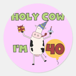 Heliga Cow I är 40 födelsedagsskjortor och gåvor Runt Klistermärke