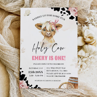 Heliga Cow I är en Cowboys höland Cow Birthday Inbjudningar