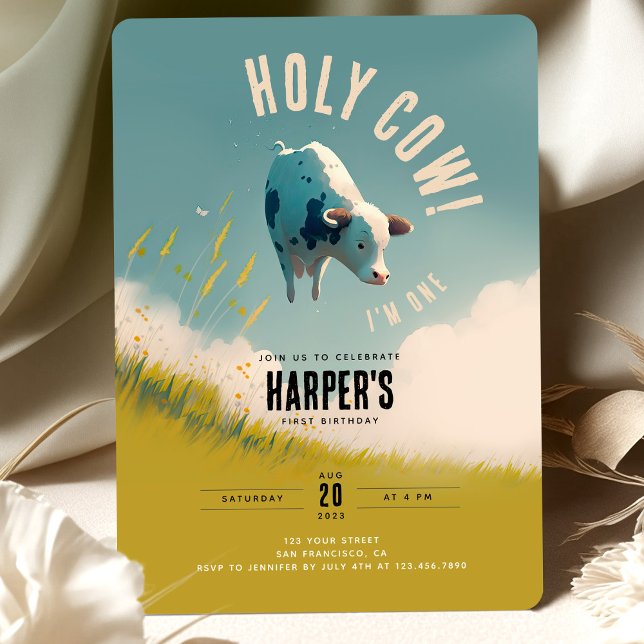 Heliga Cow I är en kute 1:a födelsedagsinbjudan Inbjudningar (Skapare uppladdad)