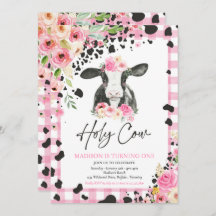 Heliga Cow I är en Rosa Blommigt Farm Födelsedagsf