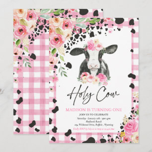 Heliga Cow I är en Rosa Blommigt Farm Födelsedagsf Inbjudningar