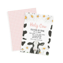 Heliga Cow I är en Rosa Gingham Daisy Birthday