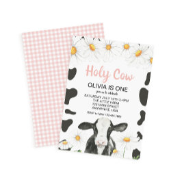 Heliga Cow I är en Rosa Gingham Daisy Birthday Inbjudningar
