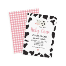 Heliga Cow I är en Rosa Gingham Daisy Birthday