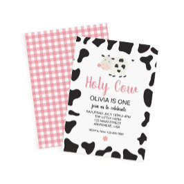 Heliga Cow I är en Rosa Gingham Daisy Birthday Inbjudningar