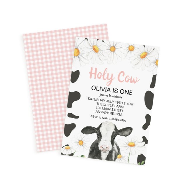 Heliga Cow I är en Rosa Gingham Daisy Birthday Inbjudningar (Skapare uppladdad)