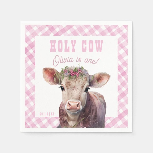 Heliga Cow I är en Rosa Kow Birthday Napkins Pappersservett (Framsidan)