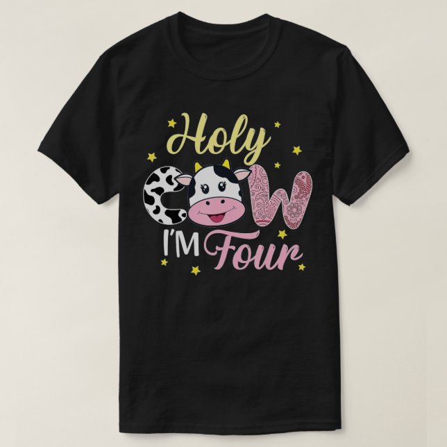 Heliga Cow I är fyrakogårdstema födelsedag 4 år T Shirt (Design framsida)