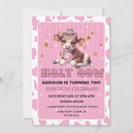 Heliga Cow I är Två Rosa Coquette Födelsedagsfest Inbjudningar