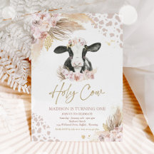 Heliga Cow jag är en Boho Pampas Grass Cow Birthda