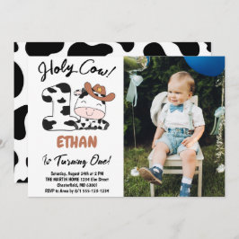 Heliga Cow jag är en pojke 1:a födelsedagsfoto Inbjudningar