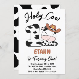 Heliga Cow Jag är en pojke på första födelsedagspa Inbjudningar