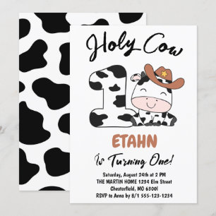 Heliga Cow Jag är en pojke på första födelsedagspa Inbjudningar
