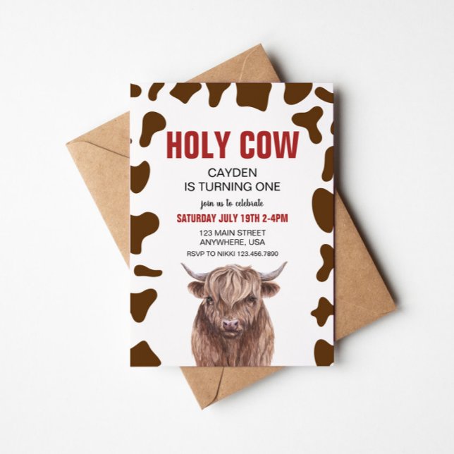 Heliga Cow jag är en rödpapp på födelsedagen Inbjudningar (Skapare uppladdad)