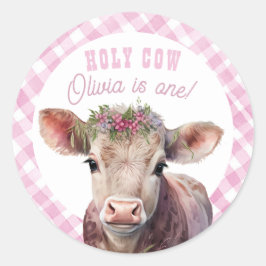 Heliga Cow Jag är en Rosa Gingham Party Sticker Runt Klistermärke