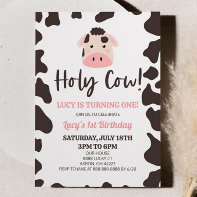 Heliga Cow! Jag vänder 1:a födelsedagen Party Inbjudningar (Skapare uppladdad)