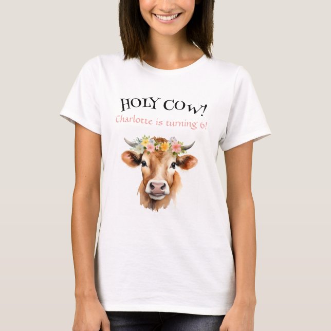 Heliga Cow Jersey Cow Blommigt Girl Birthday T Shirt (Framsida)