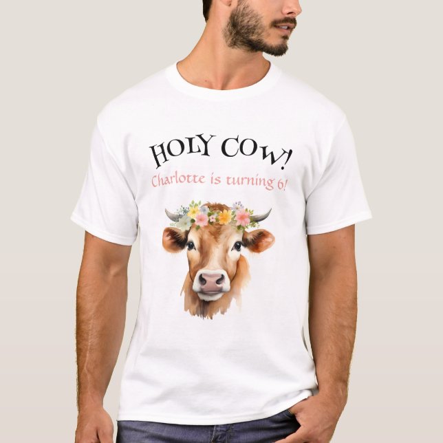 Heliga Cow Jersey Cow Blommigt Girl Birthday T Shirt (Framsida)