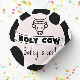 Heliga Cow Kid Födelsedagsfest Cow Skriv ut nuet i Runt Klistermärke