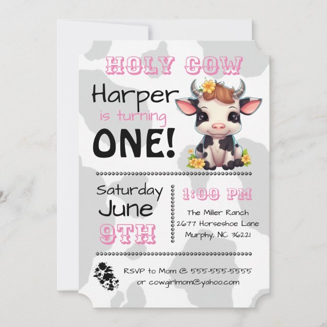 Heliga Cow Land Födelsedagsfest inbjudan (Framsida)