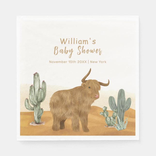 Heliga Cow minimum Boho Cactus Desert Baby Shower Pappersservett (Framsidan)