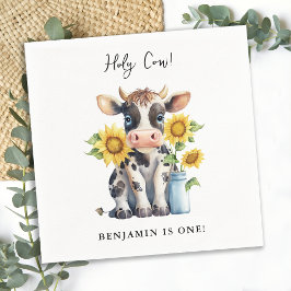Heliga Cow Modern Cute Farm Animal 1:a födelsedage Pappersservett