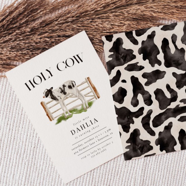 Heliga Cow Modern Simple Farm Födelsedagsfest Inbjudningar (Skapare uppladdad)