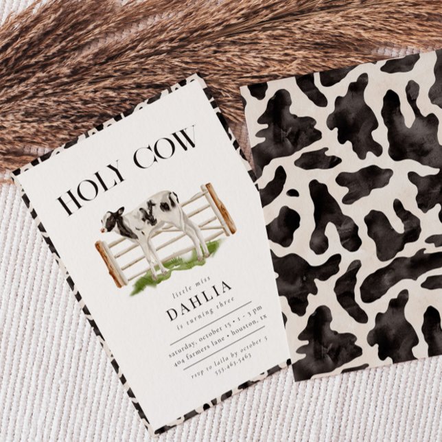 Heliga Cow Modern Simple Farm Födelsedagsfest Inbjudningar (Skapare uppladdad)