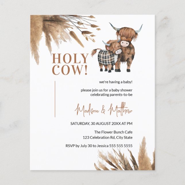 Heliga Cow Pampas Rustic Farm Baby Shower Inbjudan (Framsida)