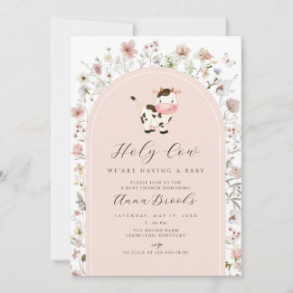 Heliga Cow Rosa Blommor Girl Baby Shower Inbjudningar