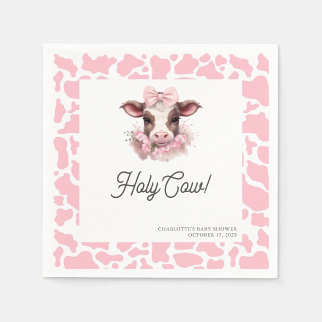 Heliga Cow Rosa Boho Baby Shower Pappersservett (Framsidan)
