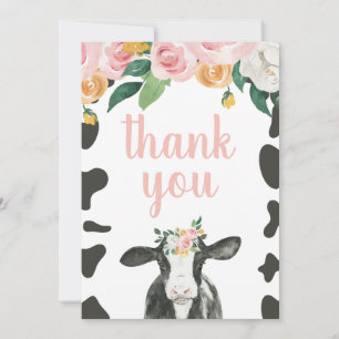Heliga Cow Rosa Gingham blommigt Birthday Tack Kort